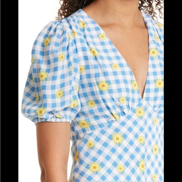 Staud Milla Print Mini Dress in Gingham Daisy Plaid Dress, Size 10 NWT - Picture 3 of 12